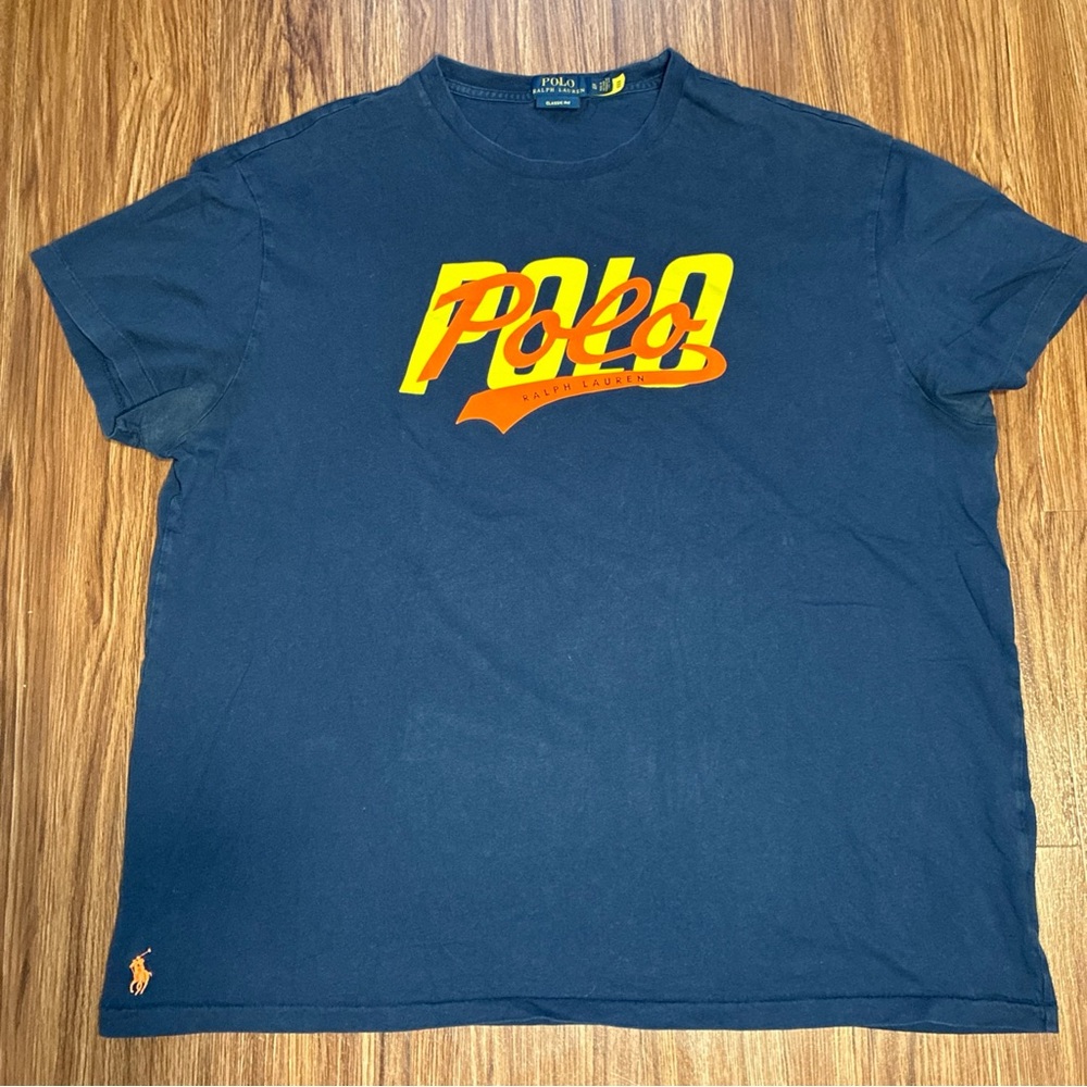 Polo Ralph Lauren Shirt Mens XL. Navy Orange Graphic Logo Tee  Pony